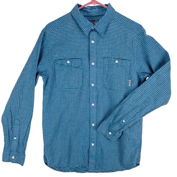 Mountain Hardwear Seersucker Shirt Men's Medium Button-Up Blue Black Stripe Logo - Picture 1 of 12